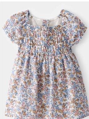 Smocked Floral Casual Dress for Kids in Blue, Pink, and Brown
